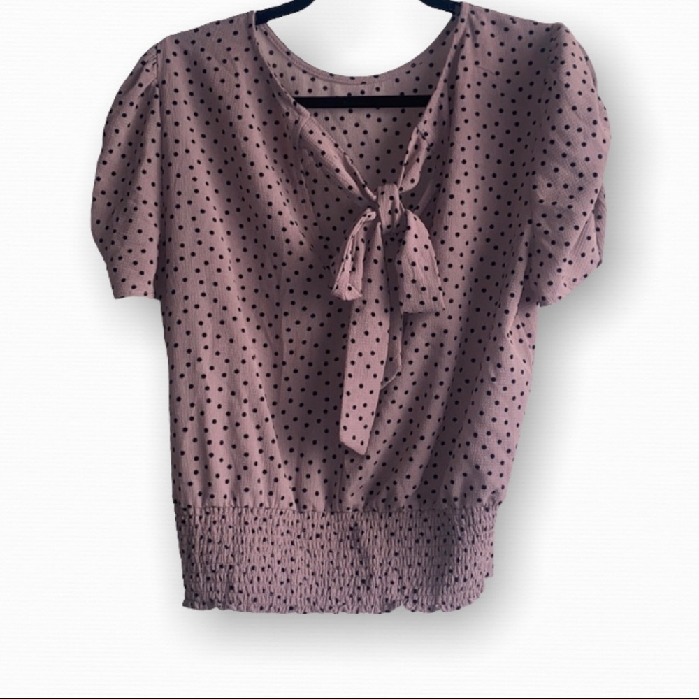 OLM Short Sleeve Top Purple Polk Dot Blouse